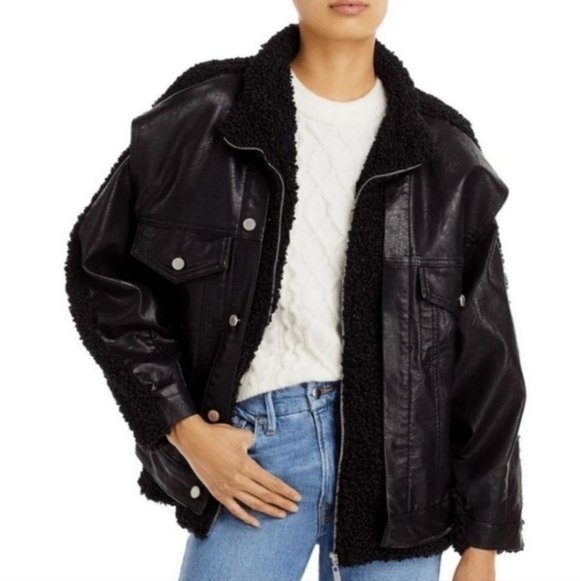 Blank NYC Black Faux Leather Sherpa Jacket - Picture 4 of 5
